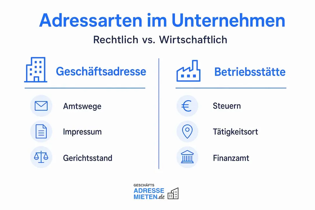 Infografik: Unterschiede zwischen Firmenadresse und Betriebsstätte auf einen Blick