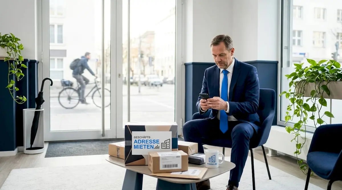 Geschäftsmann im Empfangsbereich eines modernen Coworking-Spaces