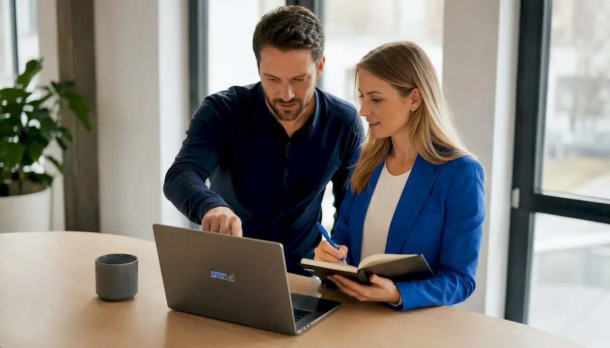Zwei Leute unterhalten sich im Coworking-Space darüber, ob und wann ein Impressum auf der eigenen Website Pflicht ist.
