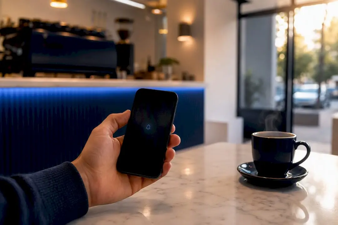 Hand hält Smartphone mit leuchtender Benachrichtigung