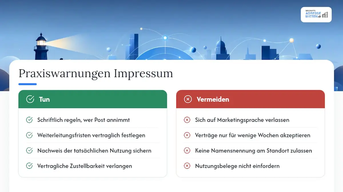 Autor-Perspektive: Praxiswarnungen bei Impressumsadressen — overview diagram